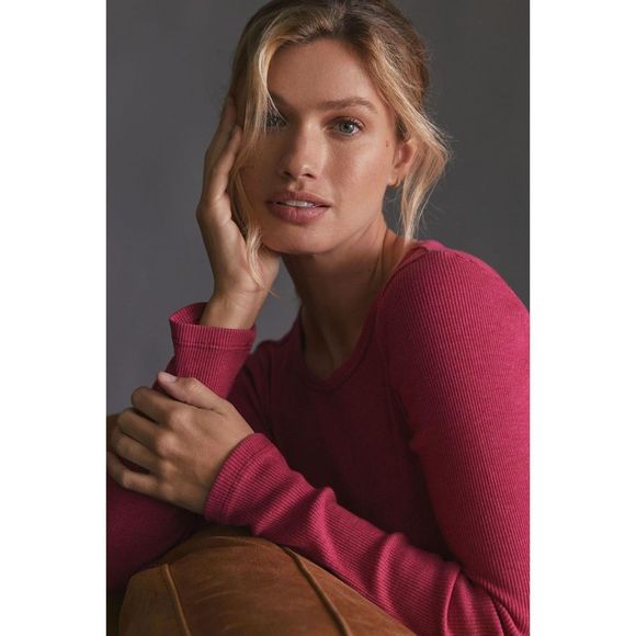 T.La Anthropologie Women's Classic Comfy Top Long Sleeve Fitted Size XL Pink - Picture 4 of 10